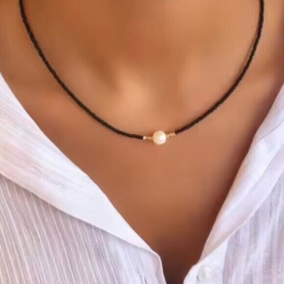 You Pick Color beaded Necklace freshwater Pearl Choker Perfect Summer Necklace - Picture 3 of 13